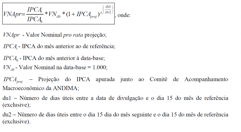 Fórmula VNA IPCA Anbima Projeção