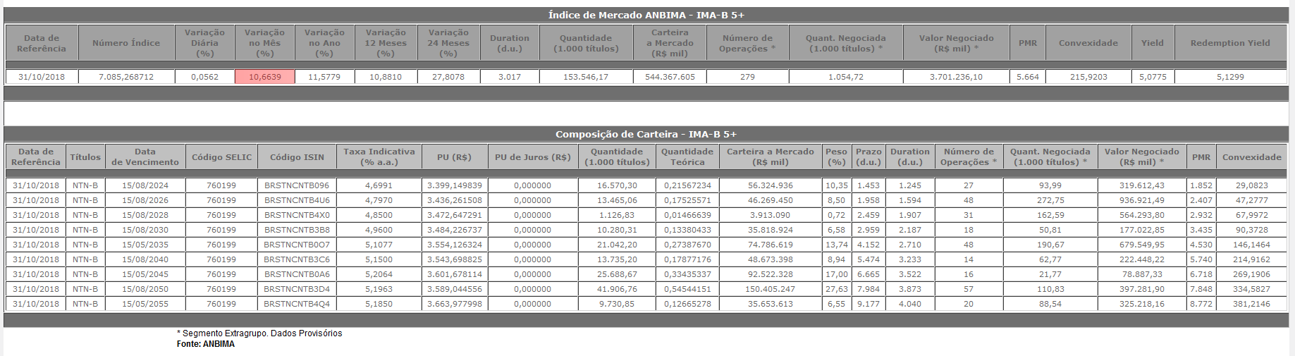 Ima-b 5+ anbima 10,66% rentabilidade no mês renda fixa